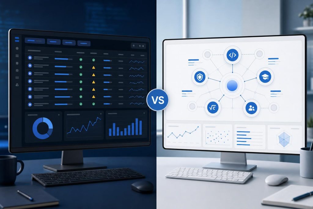 AI evaluation dashboards comparing agent workflows and research benchmarks