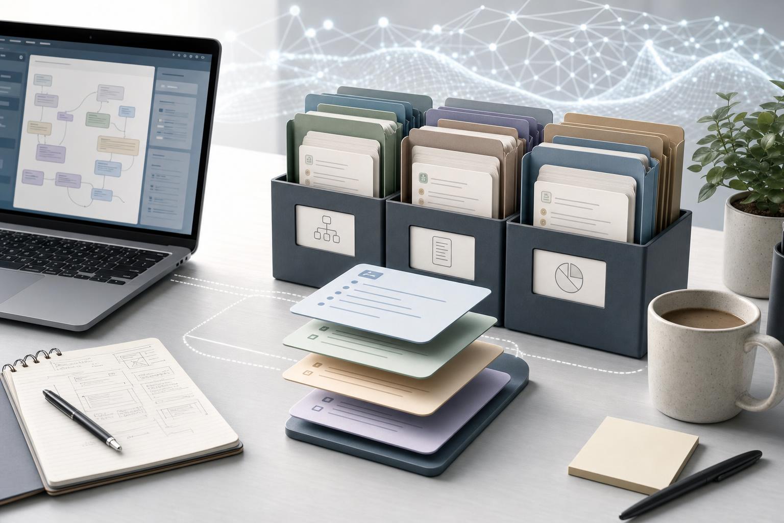 Editorial image representing modular Claude Skills workflows and reusable AI operations