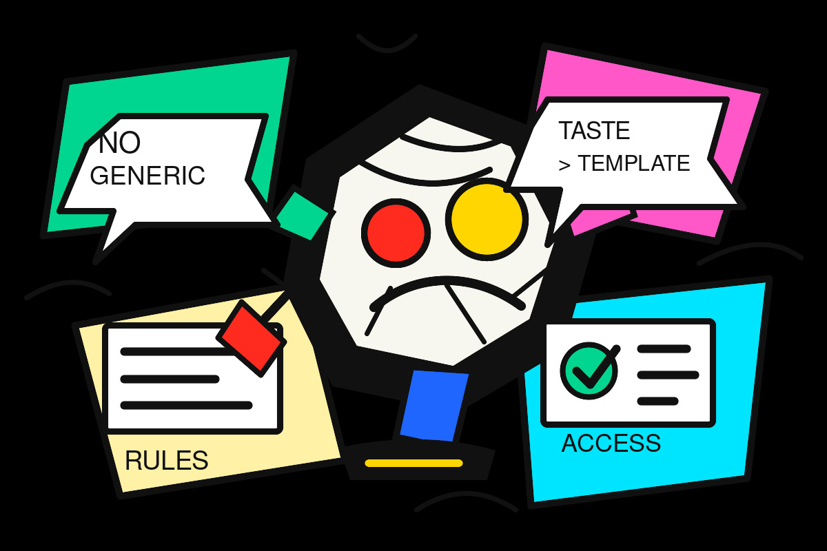 Bold comic-style AI design system illustration