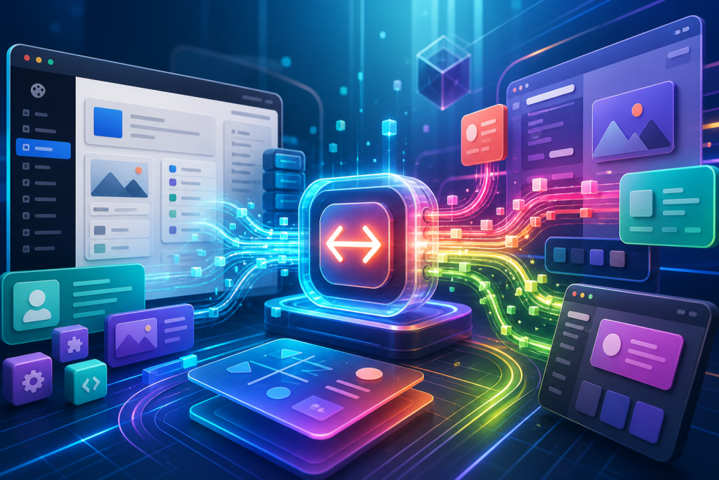 Colorful WordPress REST API and JavaScript workflow illustration